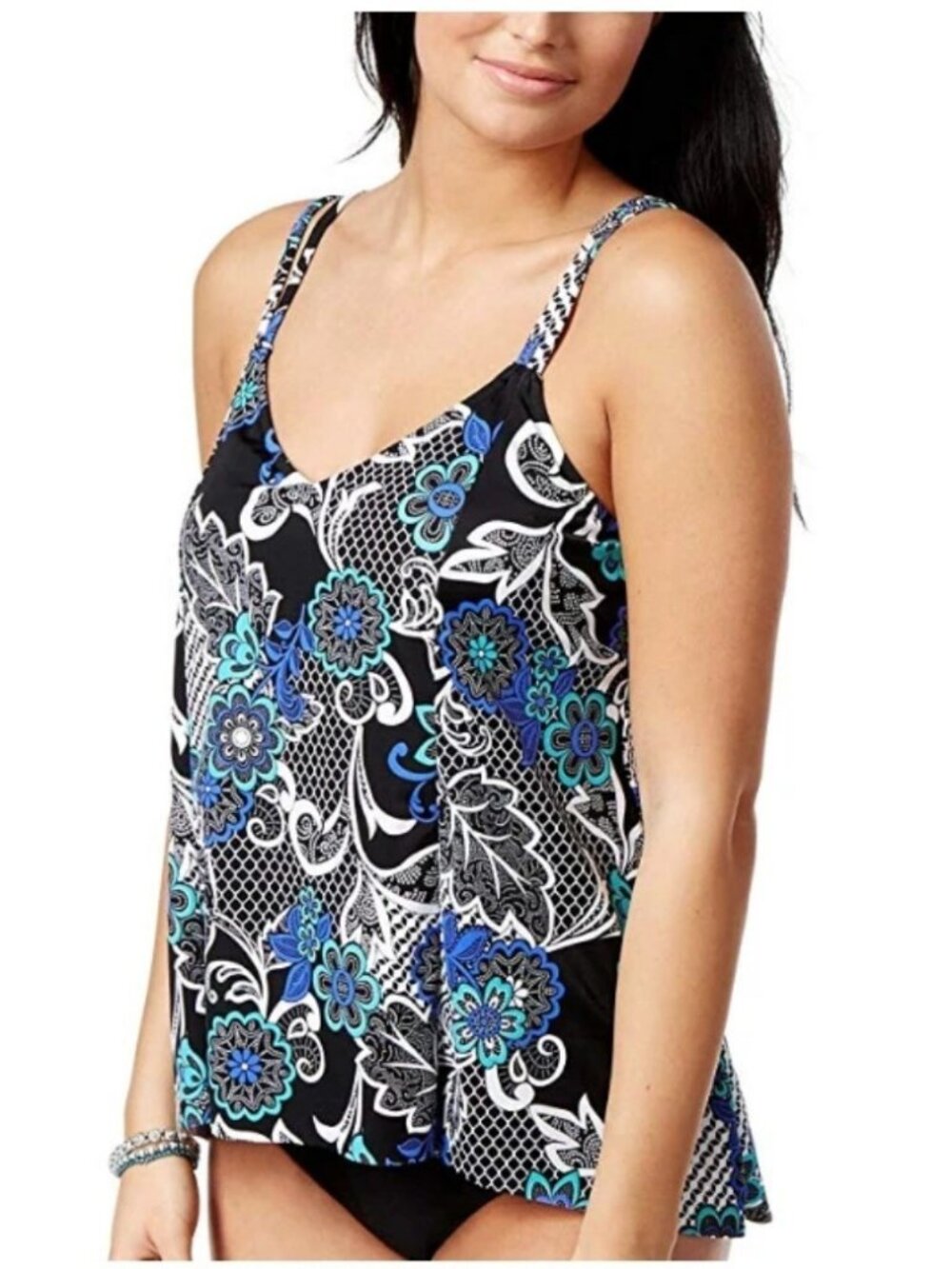 SWIM SOLUTIONS Plus Size Triple Tier Tankini Top Fiesta Fronds Size 22W